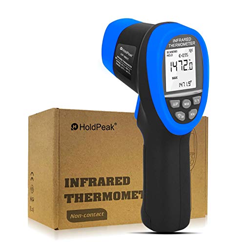 Termómetro Infrarrojo Digital HOLDPEAK Sin Contacto -150 a 2732℉(-50 a 1500℃) IR Láser Temperatura Gun con Láser LCD Retroiluminada Emisividad Ajustable,Adecuado para uso Industrial (-50 ℃ a 1500 ℃)