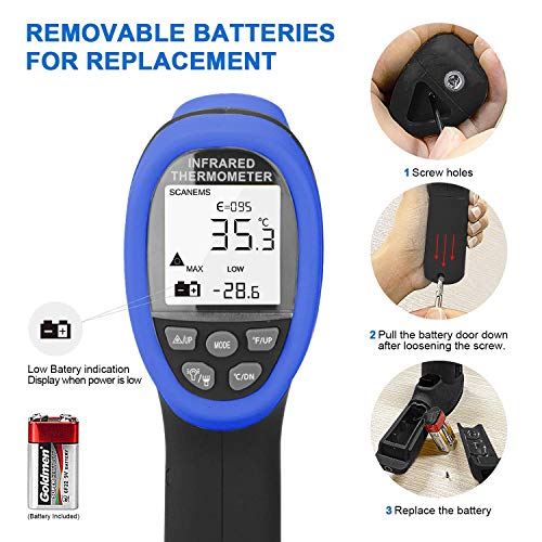 Termómetro Infrarrojo Digital HOLDPEAK Sin Contacto -150 a 2732℉(-50 a 1500℃) IR Láser Temperatura Gun con Láser LCD Retroiluminada Emisividad Ajustable,Adecuado para uso Industrial (-50 ℃ a 1500 ℃)