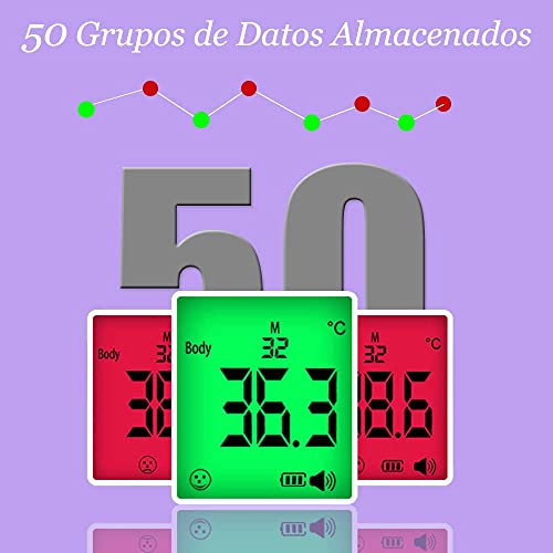 Termómetro Infrarrojos, Termómetro Digital Termómetro Infrarrojos sin contacto Termómetro de Frente con Pantalla LCD/50 Grupos Datos/Alarma de Fiebre para Bebé Adultos Humanos Cocina