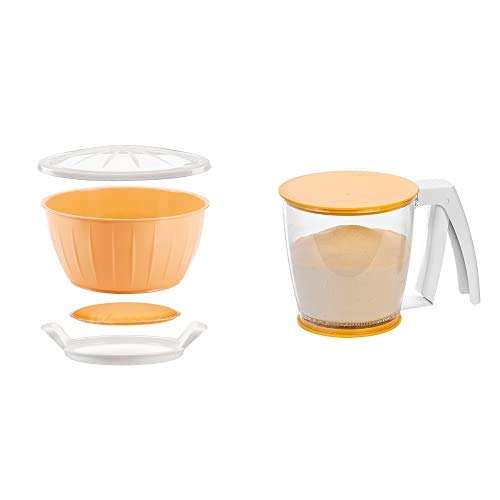Tescoma Delicia Bol Fermentar Masa con Gel Calentador, Amarillo, 26,6 x 14,2 x 26,5 cm + Delicia 630341-Tamiz Mecánico, Amarillo, 16 x 11.5 x 11.5 cm