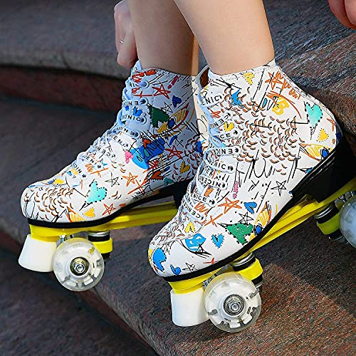 The New Urban Patines de Ruedas,Patinaje en Las Cuatro Ruedas,tamaño de Doble Fila, Adultos, Adolescentes,Hermoso patrón（37-44 Yardas） (42)