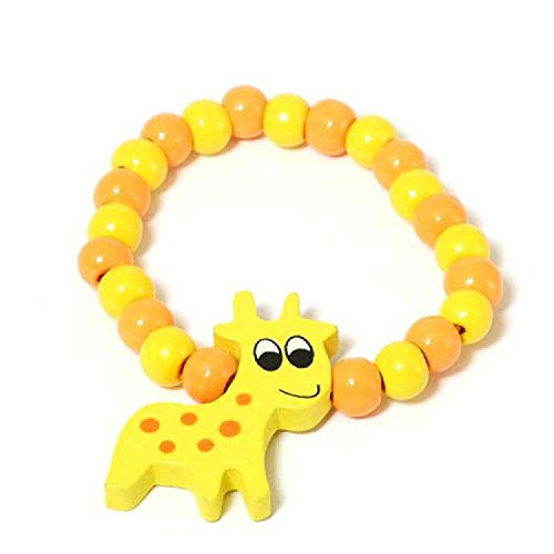 The Olivia Collection Cuentas de Madera Pulsera Elástica Diseño de Estampado de Jirafa para Niños