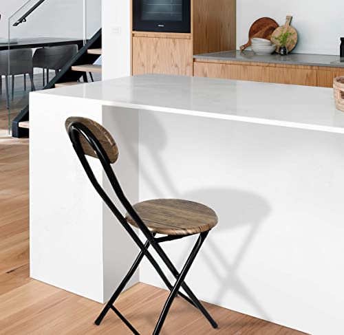 thesecrethome.es 2 X Silla Metal Plegable Base y Respaldo Madera Ligeras | diámetro 30cm x Alto 73cm | Taburete Plegable Ideal para Terraza, Balcón y Jardín