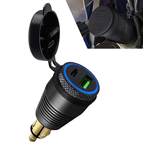 Tiamu Conector DIN Hella para motocicleta, cargador impermeable, un cargador USB QC3.0 y tipo C de 30 W