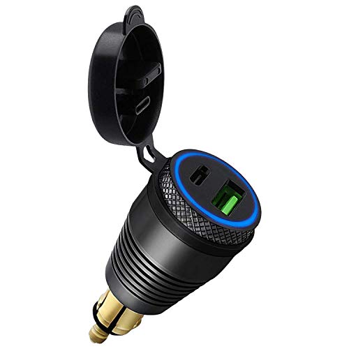 Tiamu Conector DIN Hella para motocicleta, cargador impermeable, un cargador USB QC3.0 y tipo C de 30 W