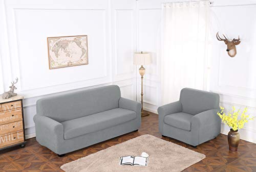 TIANSHU Funda Sofa 3 Plazas,2-Piezas Jacquard poliéster Funda de Sofá 3 Plazas elasticas Suaves Resistentes(3 Plazas,Gris Claro)