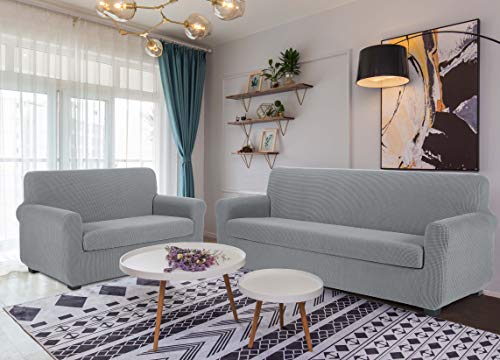 TIANSHU Funda Sofa 3 Plazas,2-Piezas Jacquard poliéster Funda de Sofá 3 Plazas elasticas Suaves Resistentes(3 Plazas,Gris Claro)