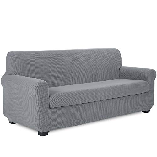 TIANSHU Funda Sofa 3 Plazas,2-Piezas Jacquard poliéster Funda de Sofá 3 Plazas elasticas Suaves Resistentes(3 Plazas,Gris Claro)