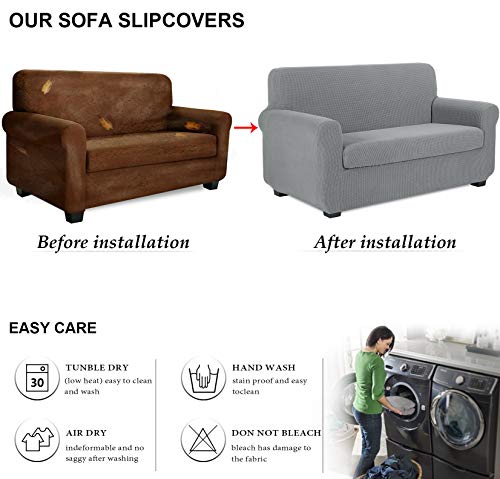 TIANSHU Funda Sofa 3 Plazas,2-Piezas Jacquard poliéster Funda de Sofá 3 Plazas elasticas Suaves Resistentes(3 Plazas,Gris Claro)