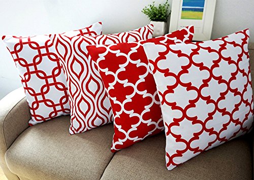 TIDWIACE Juego de 4 Rojo Funda de Cojine,Funda de Almohada del Sofá Lino de algodón Decorativa 45x45cm Funda de Cojines Patio al Aire Libre, Jardín, Sala de Estar, Sofá, Decoración de Casa de Campo
