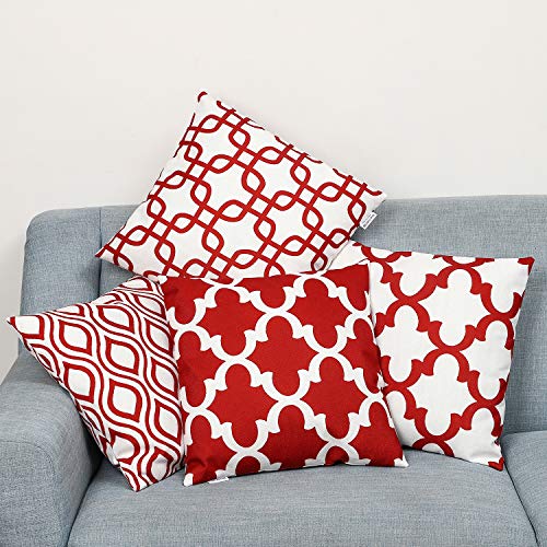 TIDWIACE Juego de 4 Rojo Funda de Cojine,Funda de Almohada del Sofá Lino de algodón Decorativa 45x45cm Funda de Cojines Patio al Aire Libre, Jardín, Sala de Estar, Sofá, Decoración de Casa de Campo