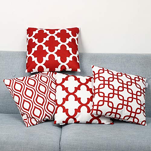 TIDWIACE Juego de 4 Rojo Funda de Cojine,Funda de Almohada del Sofá Lino de algodón Decorativa 45x45cm Funda de Cojines Patio al Aire Libre, Jardín, Sala de Estar, Sofá, Decoración de Casa de Campo