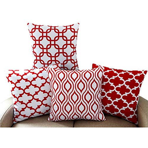 TIDWIACE Juego de 4 Rojo Funda de Cojine,Funda de Almohada del Sofá Lino de algodón Decorativa 45x45cm Funda de Cojines Patio al Aire Libre, Jardín, Sala de Estar, Sofá, Decoración de Casa de Campo