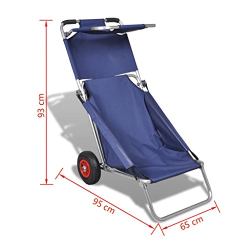 tidyard Carro Portasillas Plegable,Tumbona Plegable,Silla de Playa,Carrito de Playa,Tubo de Aluminio,Capacidad de Carga 80kg,Azul