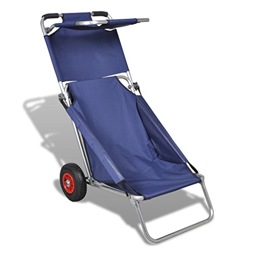 tidyard Carro Portasillas Plegable,Tumbona Plegable,Silla de Playa,Carrito de Playa,Tubo de Aluminio,Capacidad de Carga 80kg,Azul