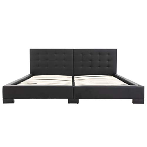 Tidyard Estructura de Cama Doble de Tela Cama de Matrimonio de Cuero Artificial Negro 200x180 cm