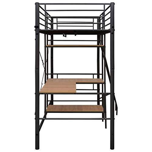 Tidyard Estructura de litera con Mesa de Metal Negro 90x200 cm