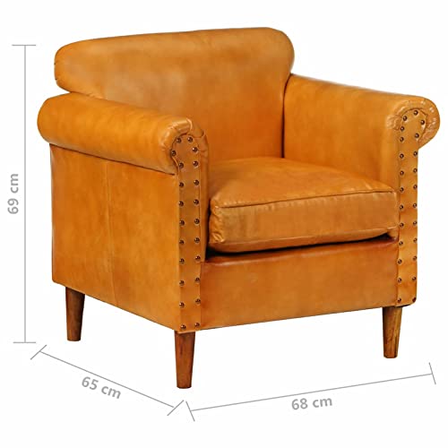 Tidyard Sillón Forma Cubo de Cuero Auténtico Rectangular Tapizado Diseño Moderno Elegante Butaca Vintage Estilo Sillón de TV Robustas y Estable Marrón Canela