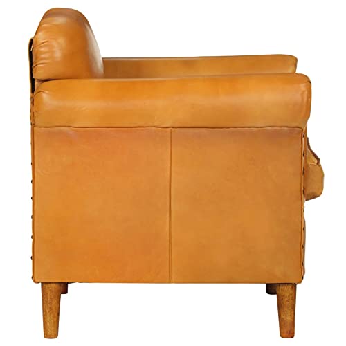 Tidyard Sillón Forma Cubo de Cuero Auténtico Rectangular Tapizado Diseño Moderno Elegante Butaca Vintage Estilo Sillón de TV Robustas y Estable Marrón Canela