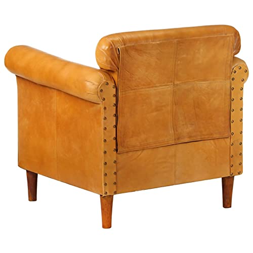 Tidyard Sillón Forma Cubo de Cuero Auténtico Rectangular Tapizado Diseño Moderno Elegante Butaca Vintage Estilo Sillón de TV Robustas y Estable Marrón Canela