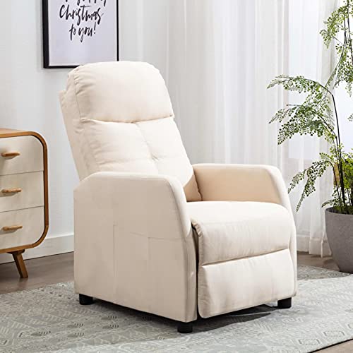Tidyard Sillón Reclinable de Tela Sillón Función Relax Sillones Individuales Sillón Reclinable Acolchado Sillón Relax Tapizado en Tela Silla de TV Crema 65 x 97 x 100 cm