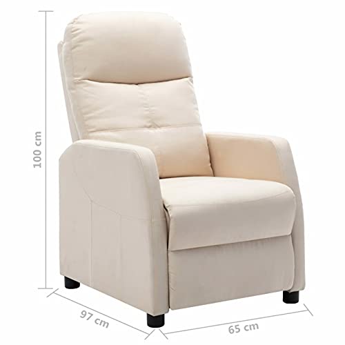 Tidyard Sillón Reclinable de Tela Sillón Función Relax Sillones Individuales Sillón Reclinable Acolchado Sillón Relax Tapizado en Tela Silla de TV Crema 65 x 97 x 100 cm