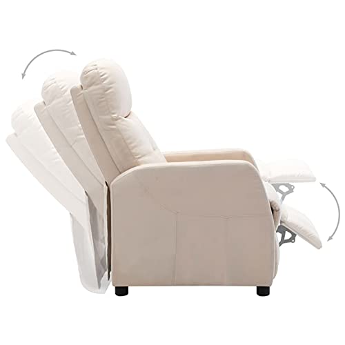 Tidyard Sillón Reclinable de Tela Sillón Función Relax Sillones Individuales Sillón Reclinable Acolchado Sillón Relax Tapizado en Tela Silla de TV Crema 65 x 97 x 100 cm