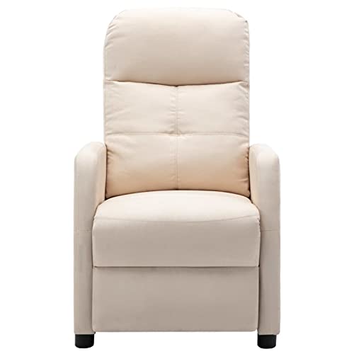 Tidyard Sillón Reclinable de Tela Sillón Función Relax Sillones Individuales Sillón Reclinable Acolchado Sillón Relax Tapizado en Tela Silla de TV Crema 65 x 97 x 100 cm