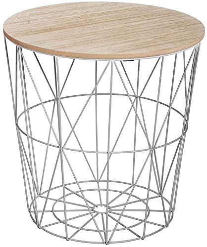 TIENDA EURASIA® Mesa Auxiliar Nordica - Mesas Auxiliares de Centro - Estructura Metalica y Tapa de Madera Extraible - Ideal para Combinar en Salones y Dormitorios (Gris, D 41 x H 40 cm)