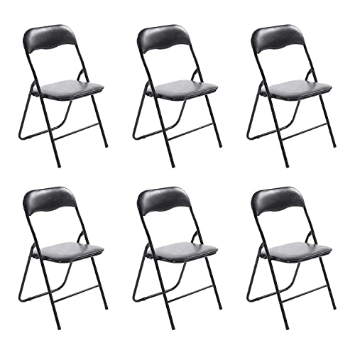 TIENDA EURASIA® Silla Plegable de Aluminio con Respaldo y Asiento Acolchado en PVC Ideal para Cocina, Comedor, Salón, Dormitorio Medidas: 78x43,5x46 cm (Pack 6 Unidades Negro 2)