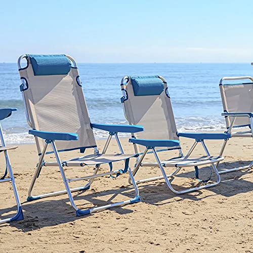 TIENDA EURASIA® Sillas de Playa Plegables - Multi Posiciones - Material Aluminio y Textileno - Disponible en Varios Tamaños y Colores (Bicolor Azul, 61 X 56 X 100 CM - 4 Posiciones c/cojín)