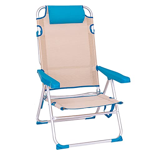 TIENDA EURASIA® Sillas de Playa Plegables - Multi Posiciones - Material Aluminio y Textileno - Disponible en Varios Tamaños y Colores (Bicolor Azul, 61 X 56 X 100 CM - 4 Posiciones c/cojín)