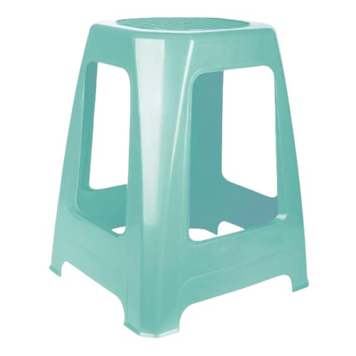 TIENDA EURASIA® Taburete de Plastico Color Pastel - Resistente y Practico - hasta 200kg - Taburete Multiusos Apilable - 29,5 x 27 x 46 cm (Verde)