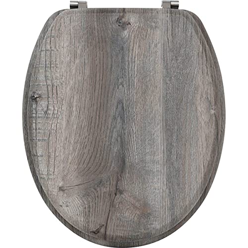 TIENDA EURASIA® Tapa de WC Universal - Diseño Efecto Madera - Tapa Fabricada en MDF con Bisagras de Acero Inoxidable - Medida 43,5 x 37,5 cm (4109235 - Ceniza)