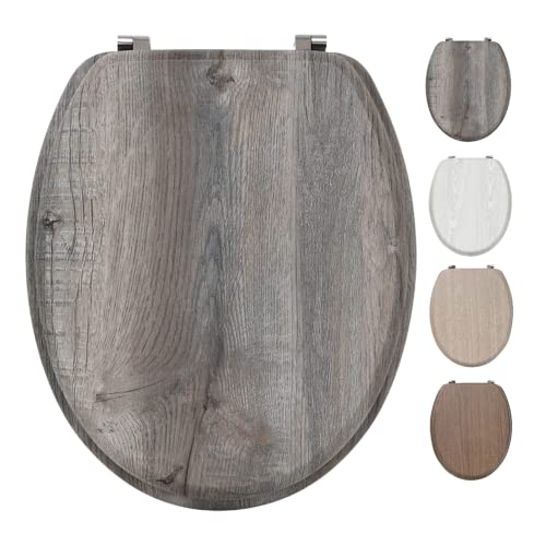 TIENDA EURASIA® Tapa de WC Universal - Diseño Efecto Madera - Tapa Fabricada en MDF con Bisagras de Acero Inoxidable - Medida 43,5 x 37,5 cm (4109235 - Ceniza)