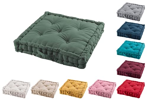 TIENDAEURASIA® Cojines de Suelo - 100% Algodón Lisa - Ideal para sillas, Bancos, palets, Suelos - Uso Interior y Exterior (Verde Caqui)