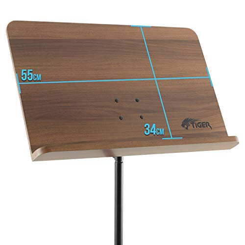 TIGER MUS35-PRO Atril de madera para partituras orquestales con base sólida profesional de metal, ideal para escuelas, orquestas e iglesias