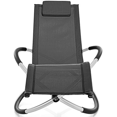 tillvex Tumbona Plegable para Playa, Jardín | Silla Mecedora para Terraza - Reclinable y Regulable | Soporta hasta 180 kg | Impermeable (Antracita)