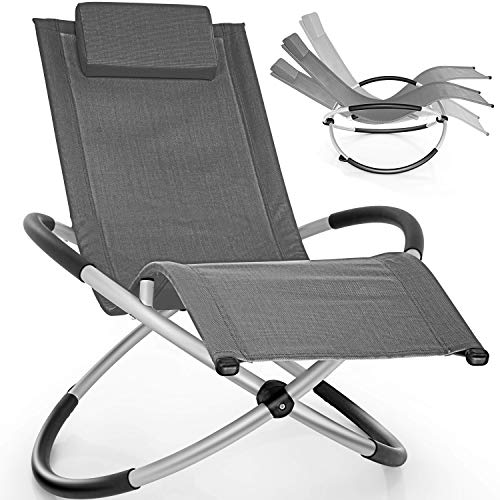 tillvex Tumbona Plegable para Playa, Jardín | Silla Mecedora para Terraza - Reclinable y Regulable | Soporta hasta 180 kg | Impermeable (Antracita)