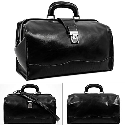 Time Resistance Maletín de Médico Profesional de Piel - Estilo Vintage con Cuero de Vachetta, Hecho a Mano en Italia - Bolso Ideal para Hombres y Mujeres Profesionales de la Salud, Color Negro