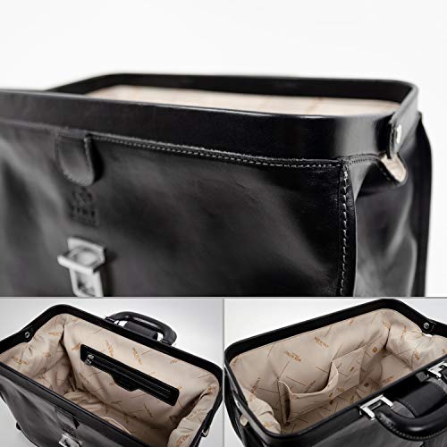 Time Resistance Maletín de Médico Profesional de Piel - Estilo Vintage con Cuero de Vachetta, Hecho a Mano en Italia - Bolso Ideal para Hombres y Mujeres Profesionales de la Salud, Color Negro