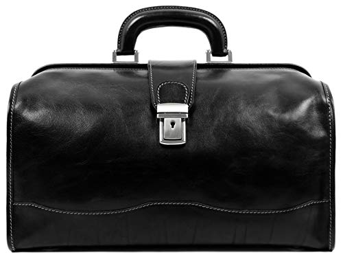 Time Resistance Maletín de Médico Profesional de Piel - Estilo Vintage con Cuero de Vachetta, Hecho a Mano en Italia - Bolso Ideal para Hombres y Mujeres Profesionales de la Salud, Color Negro