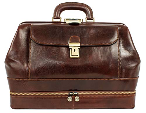 Time Resistance Maletín de Médico Profesional de Piel - Estilo Vintage con Cuero de Vachetta, Hecho a Mano en Italia - Bolso Ideal para Hombres y Mujeres Profesionales de la Salud, Color Marrón Oscuro
