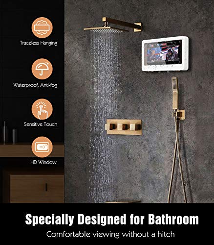 TiMOVO Funda para Teléfono de Pared Impermeable, Caja Montada en la Pared Antivaho y Táctil, Soporte Sellado con 3 Pegatinas Compatible con Teléfonos de Menos de 6.8 Pulgadas, Blanco + Chocolate