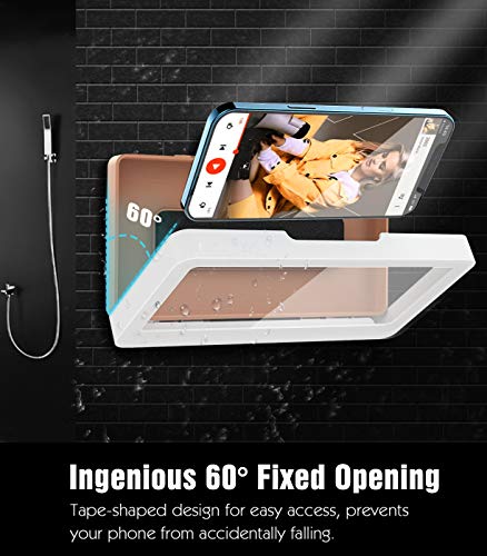 TiMOVO Funda para Teléfono de Pared Impermeable, Caja Montada en la Pared Antivaho y Táctil, Soporte Sellado con 3 Pegatinas Compatible con Teléfonos de Menos de 6.8 Pulgadas, Blanco + Chocolate