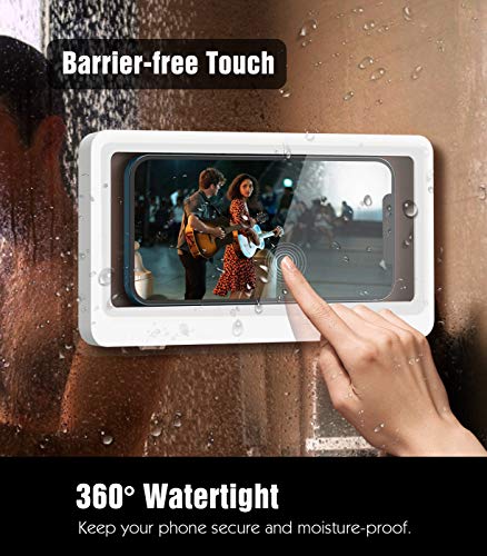 TiMOVO Funda para Teléfono de Pared Impermeable, Caja Montada en la Pared Antivaho y Táctil, Soporte Sellado con 3 Pegatinas Compatible con Teléfonos de Menos de 6.8 Pulgadas, Blanco + Chocolate