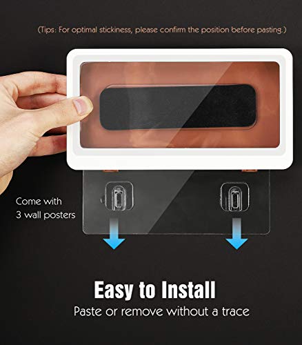 TiMOVO Funda para Teléfono de Pared Impermeable, Caja Montada en la Pared Antivaho y Táctil, Soporte Sellado con 3 Pegatinas Compatible con Teléfonos de Menos de 6.8 Pulgadas, Blanco + Chocolate