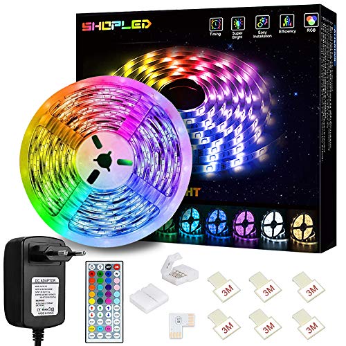 Tiras LED 5M, SHOPLED Luces LED RGB 5050 con Control Remoto de 44 Botones, Tira LED 20 Colores 8 Modos de Brillo y 6 opciones DIY para la Habitación, Dormitorio, Techo