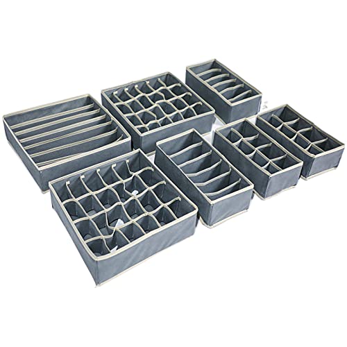 TLOXO Caja de Almacenamiento Plegable para cajones - 7 Paquetes,Organizador para Ropa Interior, Separadores de Cajones，Ropa Interior, Sujetadores, Corbatas, Bufandas, Telas no Tejidas,Ahorra Espacio
