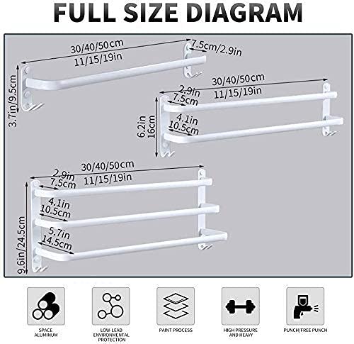 Toalleros Toalleros de Tres Capas de Pared con Ganchos Toallero de Aluminio para el hogar Toallero para baño y bañera Blanco, 50Cm